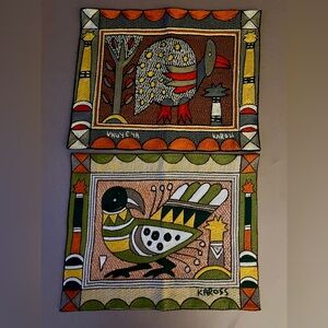 🧵 Kaross Hand-Embroidered African Textile Wall Art – Set of 4 | 12” Panels